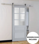 Veregio 7339 Matte Grey Barn Door with Frosted Glass and Silver Finish Rail