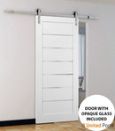 Quadro 4117 White Silk Barn Door with Frosted Glass and Silver Finish Rail