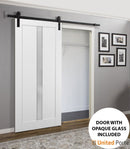 Quadro 4112 White Silk Barn Door with Frosted Glass and Black Rail