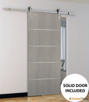 Planum 0020 Grey Oak Barn Door and Silver Finish Rail