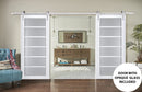 Veregio 7602 Matte White Double Barn Door with Frosted Glass and Silver Finish Rail