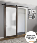 Planum 2102 Chocolate Ash Barn Door with Frosted Glass and Black Rail