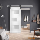 Sete 6933 White Silk Barn Door with Frosted Glass and Black Rail