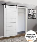 Quadro 4117 White Silk Barn Door with Frosted Glass and Black Rail