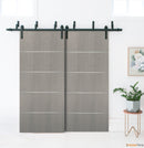 Planum 0020 Grey Oak Double Barn Door | Black Bypass Rails