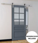 Veregio 7339 Antracite Barn Door with Frosted Glass and Silver Finish Rail