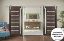 Quadro 4088 Chocolate Ash Double Barn Door with Frosted Glass | Silver Finish Rail