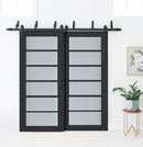 Veregio 7602 Antracite Double Barn Door with Frosted Glass and Black Bypass Rail