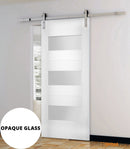 Sete 6003 White Silk Barn Door Opaque Glass and Silver Finish Rail