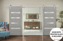 Quadro 4113 Grey Ash Double Barn Door with Frosted Glass | Silver Finish Rail