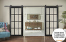 Felicia 3355 Matte Black Double Barn Door with 12 Lites Clear Glass | Black Rail