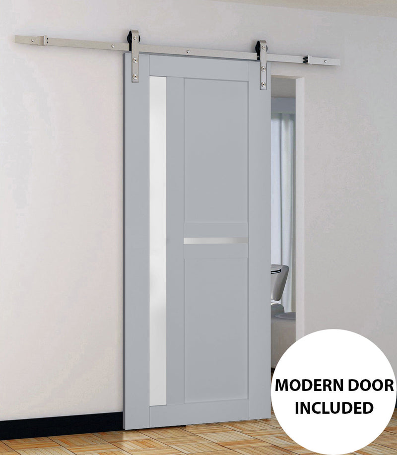 Veregio 7288 Matte Grey Barn Door with Frosted Glass and Silver Finish Rail