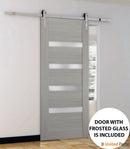 Quadro 4113 Grey Ash Barn Door with Frosted Glass and Silver Finish Rail