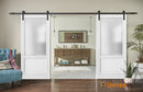 Lucia 22 White Silk Double Barn Door with Frosted Glass and Black Rail
