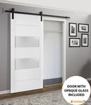 Lucia 4010 White Silk Barn Door with 2 Lites Frosted Glass and Black Rail