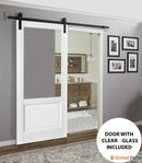 Lucia 1533 White Silk Barn Door with Clear Glass and Black Rail