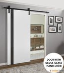 Planum 0040 White Silk Barn Door with Black Glass and Black Rail