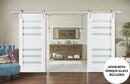Quadro 4266 White Silk Double Barn Door with Frosted Glass and Silver Finish Rail