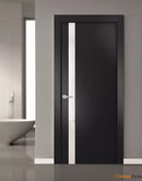 Planum 0040 Matte Black Barn Door Slab with White Glass
