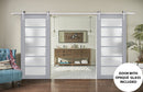 Veregio 7602 Matte Grey Double Barn Door with Frosted Glass and Silver Finish Rail