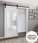 Planum 2102 White Silk Barn Door with Frosted Glass and Black Rail