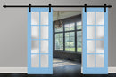 Veregio 7412 Aquamarine Double Barn Door with Frosted Glass and Black Rail