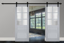 Veregio 7339 Matte Grey Double Barn Door with Frosted Glass and Black Rail