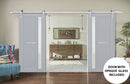 Veregio 7288 Matte Grey Double Barn Door with Frosted Glass and Silver Finish Rail