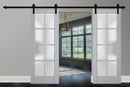 Veregio 7412 Matte Grey Double Barn Door with Frosted Glass and Black Rail