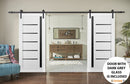 Quadro 4588 Matte White Double Barn Door with Black Glass | Black Rail