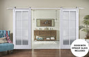Veregio 7412 Matte White Double Barn Door with Frosted Glass and Silver Finish Rail