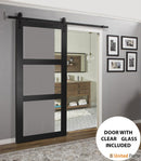 Lucia 2555 Matte Black Barn Door with 3 Lites Clear Glass and Black Rail