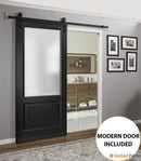 Lucia 22 Matte Black Barn Door with Frosted Glass and Black Rail