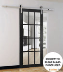 Felicia 3355 Matte Black Barn Door with 12 Lites Clear Glass and Silver Finish Rail