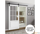 Felicia 3599 Matte White Barn Door with 9 Lites Clear Glass and Black Rail