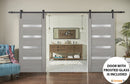 Quadro 4113 Grey Ash Double Barn Door with Frosted Glass | Black Rail