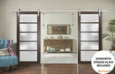 Quadro 4002 Chocolate Ash Double Barn Door with Frosted Glass and Silver Rail