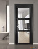 Lucia 2555 Matte Black Barn Door Slab with 3 Lites Clear Glass