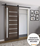 Quadro 4088 Chocolate Ash Barn Door with Frosted Glass and Black Rail