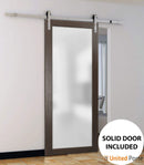 Planum 2102 Chocolate Ash Barn Door with Frosted Glass and Silver Rail