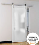 Planum 2102 White Silk Barn Door with Frosted Glass and Silver Finish Rail