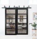 Quadro 4522 Matte Black Double Barn Door with Clear Glass | Black Bypass Rail