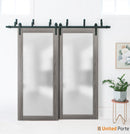 Planum 2102 Ginger Ash Double Barn Door with Frosted Glass | Black Bypass Rails