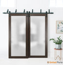 Planum 2102 Chocolate Ash Double Barn Door with Frosted Glass and Black Bypass Rail