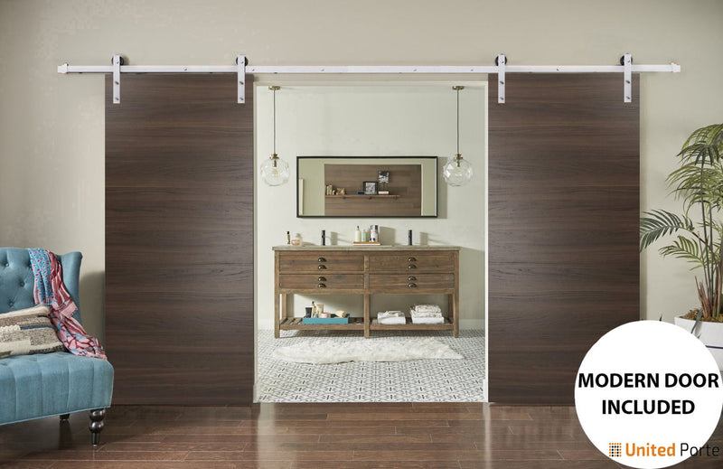 Planum 0010 Chocolate Ash Double Barn Door and Silver Rail