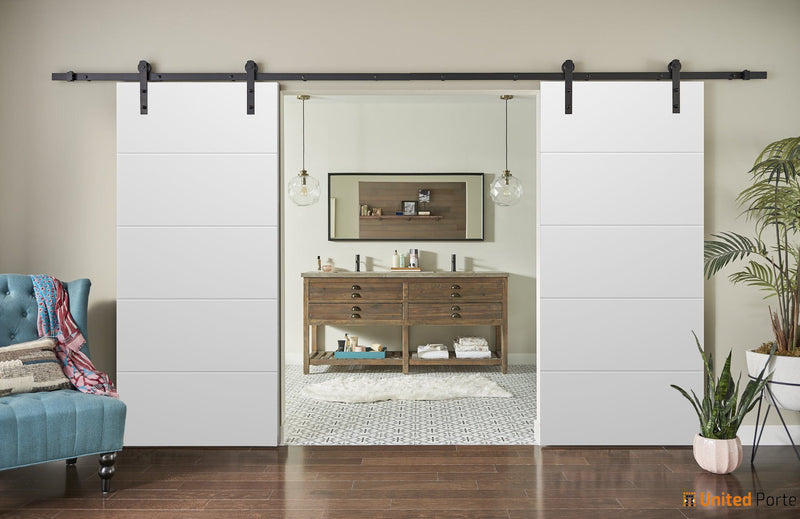 Planum 0770 Painted White Matte Double Barn Door and Black Rail