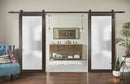 Planum 2102 Chocolate Ash Double Barn Door with Frosted Glass and Black Rail