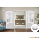 Lucia 2552 Matte White Double Barn Door with Frosted Glass | Silver Finish Rail