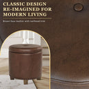 Round Storage Ottoman With Nailhead-Trim Brown Faux Leather