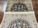 Persian Nain Rug 3x5, Floral Medallion Oriental Carpet, Very Fine Hand Knotted Handmade Wool and Silk Highlights Rug, Vintage Semi Antique